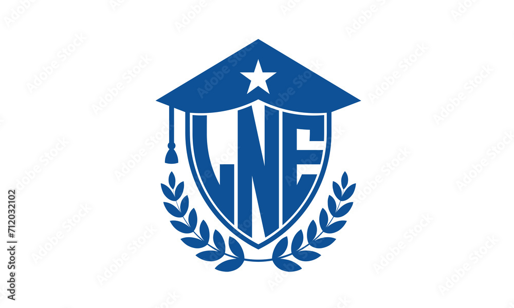 LNE three letter iconic academic logo design vector template. monogram, abstract, school, college, university, graduation cap symbol logo, shield, model, institute, educational, coaching canter, tech LNE three letter iconic academic logo design vector template. monogram, abstract, school, college, university, graduation cap symbol logo, shield, model, institute, educational, coaching canter, tech