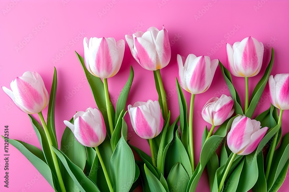 pink tulips are on  pink background