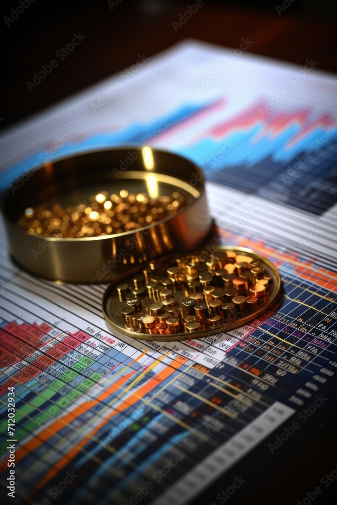 Close-up of financial charts and graphs displaying market trends, Generative AI Close-up of financial charts and graphs displaying market trends, Generative AI