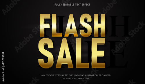 Flash Sale Editable Text Effect, reflective golden flash sale text vector file, 3d editable illustrator text effect, shining gold flash promo sign