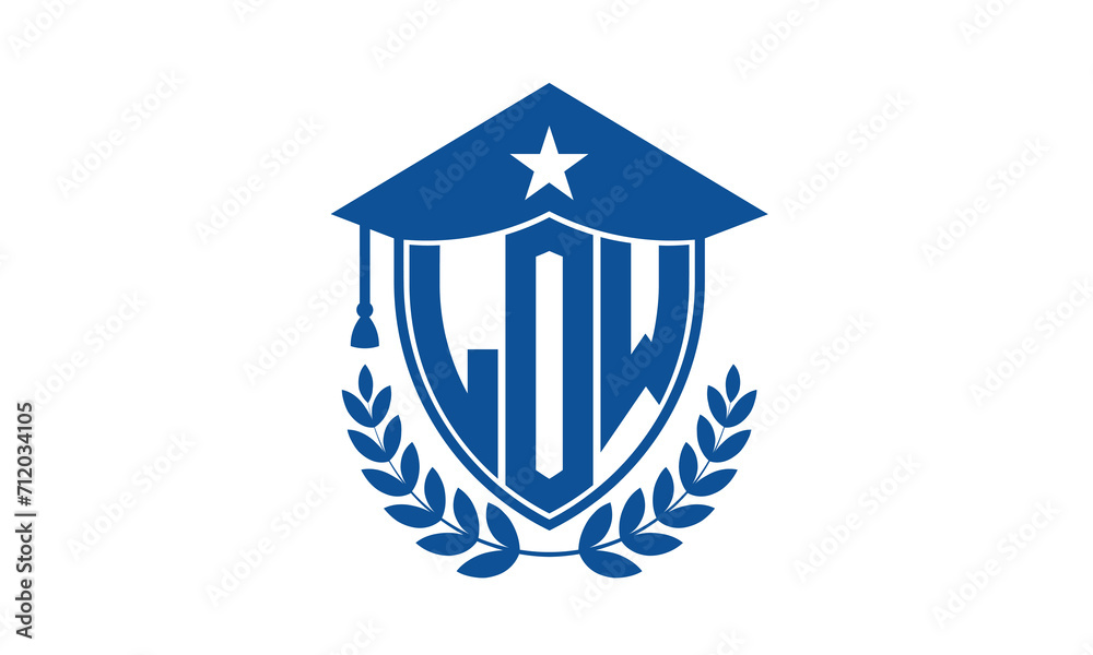 LOW three letter iconic academic logo design vector template. monogram, abstract, school, college, university, graduation cap symbol logo, shield, model, institute, educational, coaching canter, tech LOW three letter iconic academic logo design vector template. monogram, abstract, school, college, university, graduation cap symbol logo, shield, model, institute, educational, coaching canter, tech