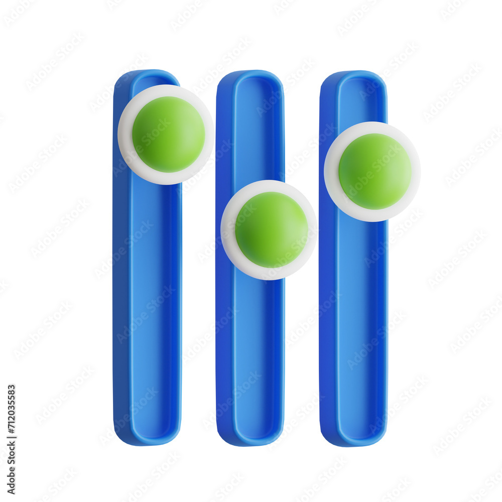 3D Equalizer Model Balancing Audio Dynamics in Multimedia Applications. 3d illustration, 3d element, 3d rendering. 3d visualization isolated on a transparent background