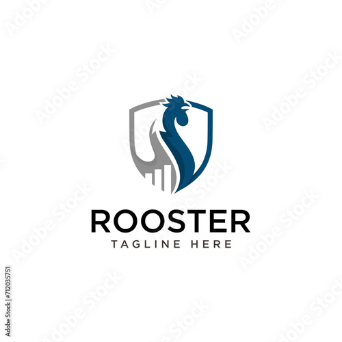 Chicken farm house logo design vector illustration. simple abstract chicken head. house chicken. house real estate logo template illustration inspiration. logo chicken coop