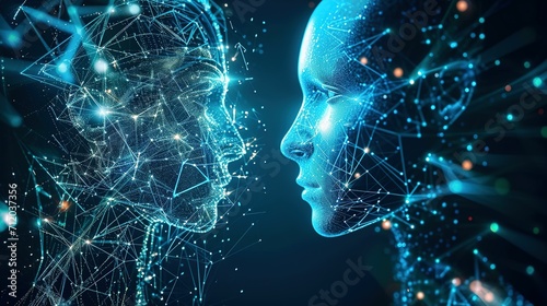 Robotics or ai artificial intelligence connecting interaction with human.Chat bot software network.big data and transfer protocol system.Neuralink with smart brain.ai generative technology