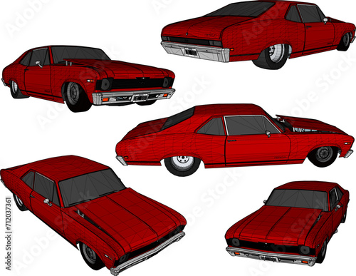 Vector sketch illustration of classic old car vehicle design collection