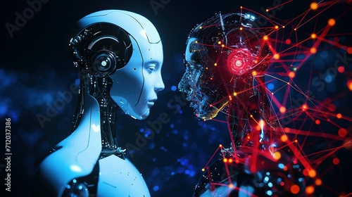 Robotics or ai artificial intelligence connecting interaction with human.Chat bot software network.big data and transfer protocol system.Neuralink with smart brain.ai generative technology