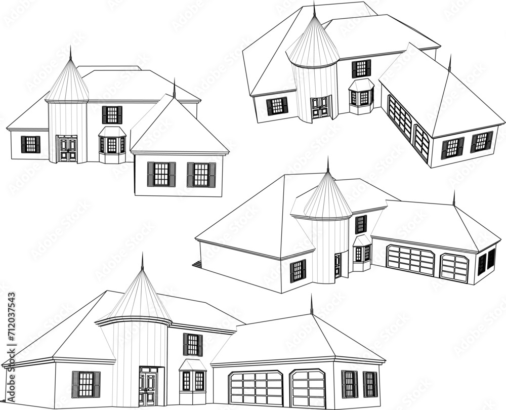 Vector sketch illustration of classic vintage colonial old house design