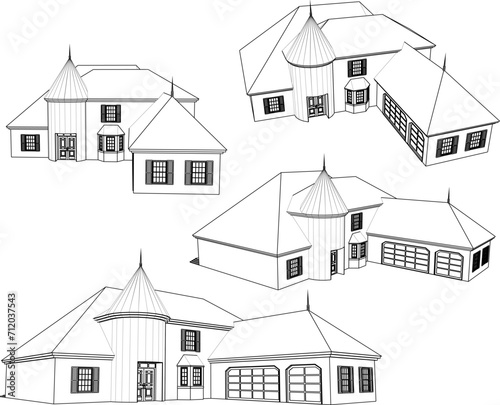Fototapeta Naklejka Na Ścianę i Meble -  Vector sketch illustration of classic vintage colonial old house design