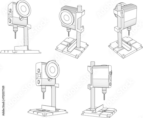 Vector sketch illustration of bench drilling machine design for construction