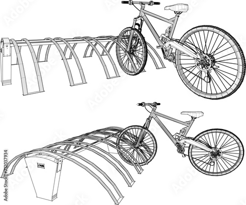 Vector sketch illustration of bicycle safety design for parking security in parks