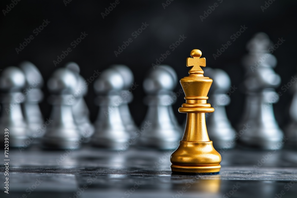 One golden chess pawn standing out among many silver pawns.