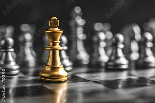 One golden chess pawn standing out among many silver pawns.