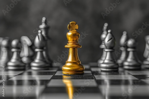 One golden chess pawn standing out among many silver pawns.