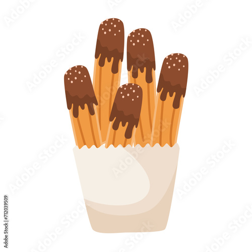 delicious Churros with cinnamon and chocolate