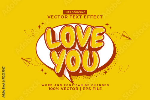 Editable text effect Love You 3d cartoon style premium vector