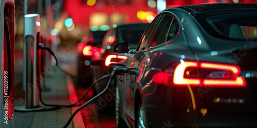 Electric cars at charging stations. © ParinApril