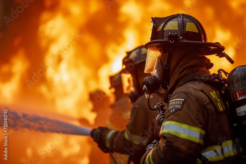 Firefighters in action battling a fierce blaze.