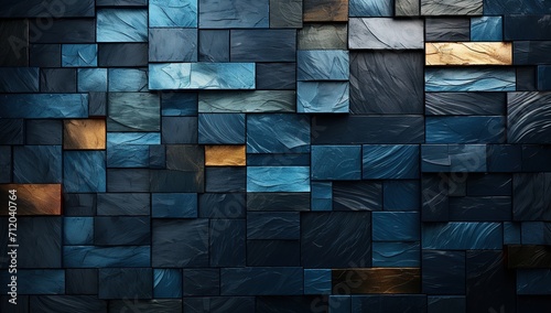 Blue wall background with squares blocks. Created with Ai