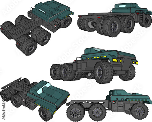 Vector sketch illustration of design for heavy equipment, car, truck, transportation for mining areas