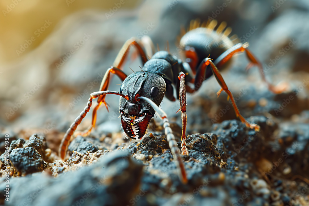 Ultra macro ant portrait shot, detailed close-up image of ant's face and trunk. Ultra macro ant portrait shot, detailed close-up image of ant's face and trunk.