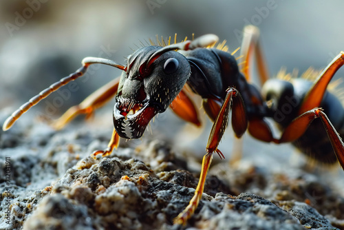 Ultra macro ant portrait shot, detailed close-up image of ant's face and trunk. photo