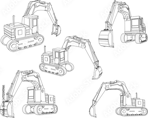 Vector sketch illustration of excavator heavy equipment design for project
