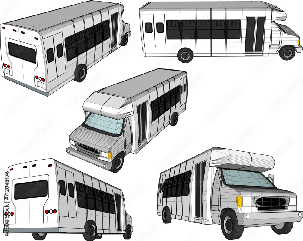 Vector sketch illustration of commercial passenger caravan car public transport design - obrazy, fototapety, plakaty 