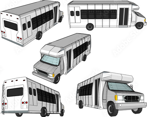 Vector sketch illustration of commercial passenger caravan car public transport design