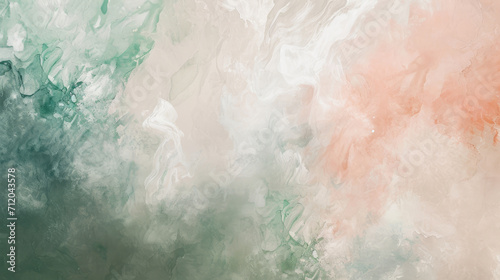 Watercolor abstract background on canvas with a dynamic mix of dusty rose, sage green and cream © boxstock production