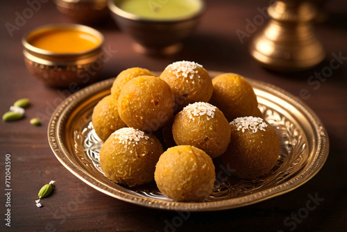 Indian sweet dish besan laddu. photo