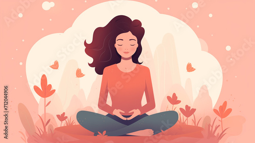 Create a serene and mindful background with minimalistic illustrations of meditation or yoga poses, emphasizing the importance of self-care for mothers.