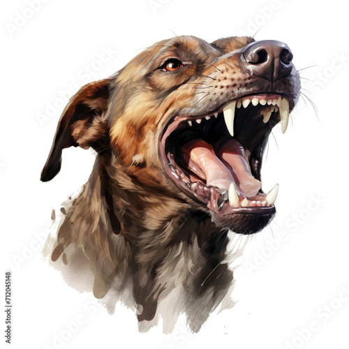 Close-up Dangerous ferocious mad dog can spread rabies, Foaming at the mouth, Tail droop, isolated on transparent background