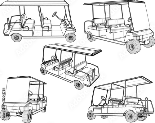 Vector sketch illustration of golf cart design for playing on the golf course