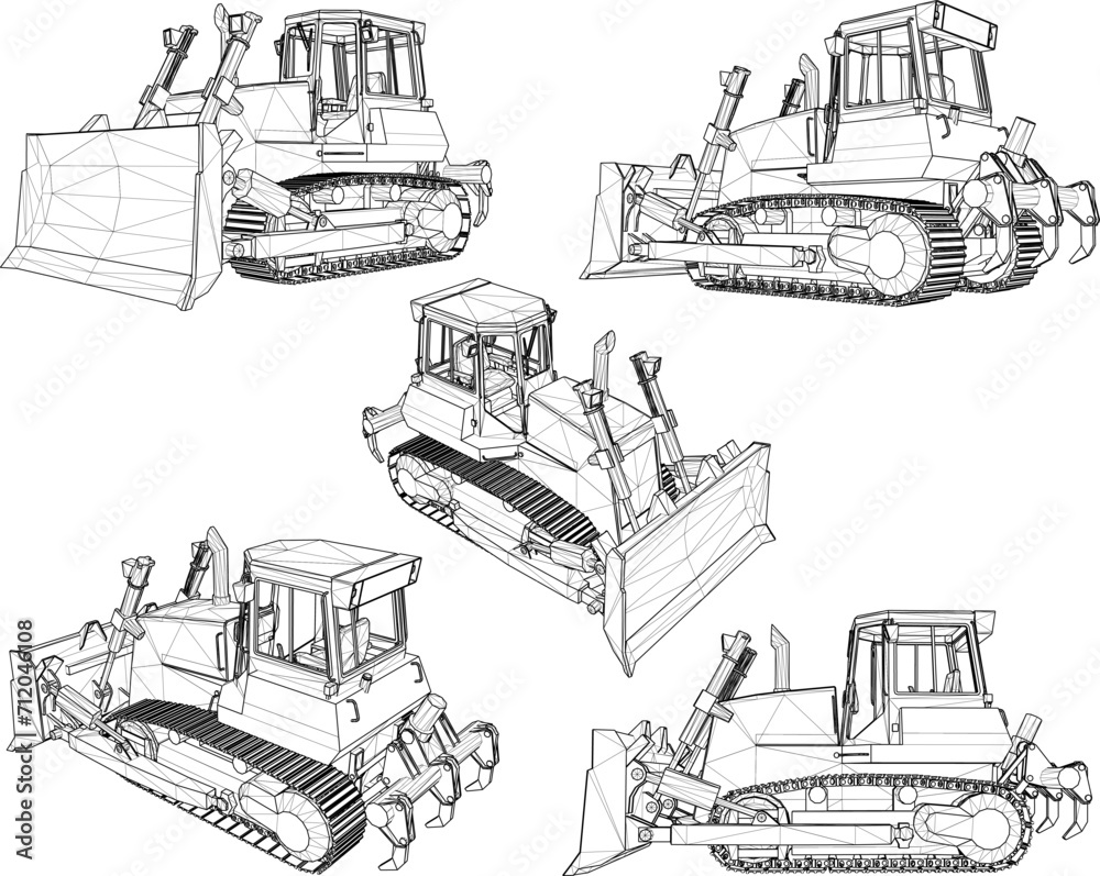 Vector sketch illustration of heavy bulldozer machine design for construction projects