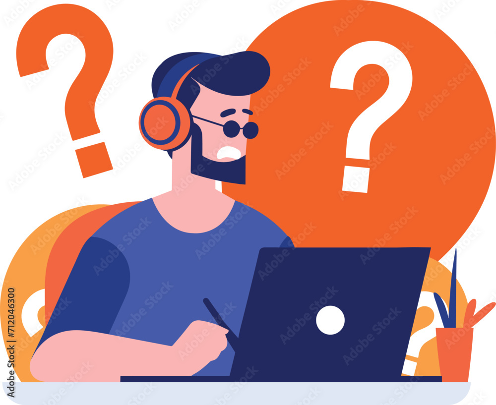male call center in flat style isolated on background male call center in flat style isolated on background