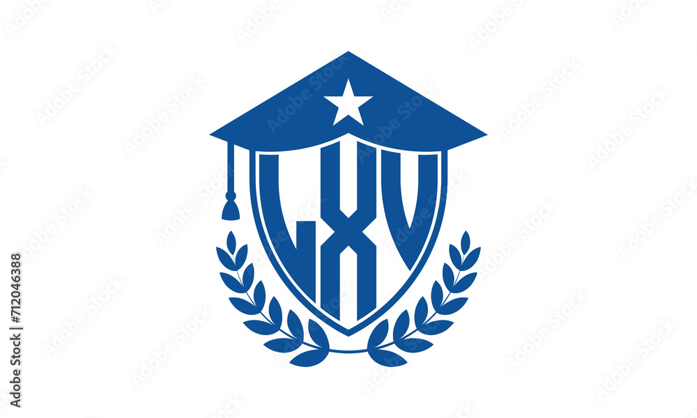 LXV three letter iconic academic logo design vector template. monogram, abstract, school, college, university, graduation cap symbol logo, shield, model, institute, educational, coaching canter, tech LXV three letter iconic academic logo design vector template. monogram, abstract, school, college, university, graduation cap symbol logo, shield, model, institute, educational, coaching canter, tech