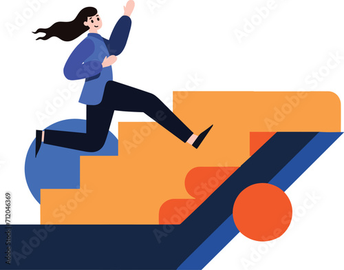 businesswoman running up stair in flat style isolated on background
