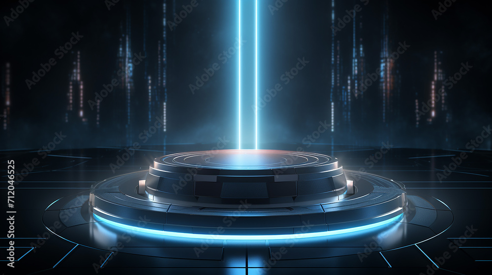 futuristic digital podium with light and reflection background futuristic digital podium with light and reflection background