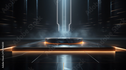 futuristic digital podium with light and reflection background