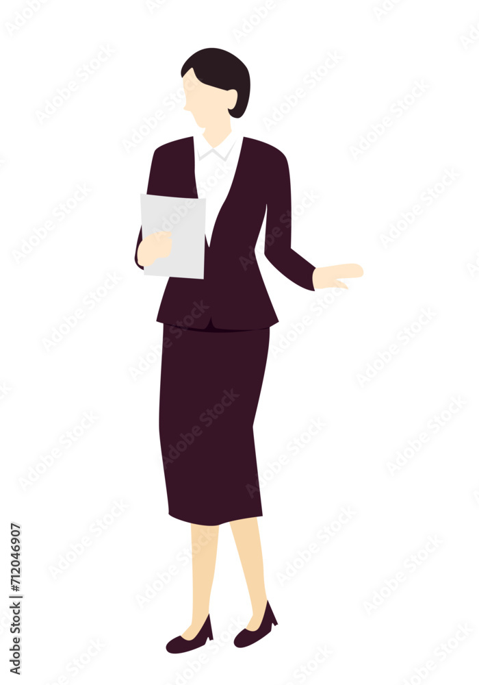 書類を見る女性のスタイリッシュフラットイラスト2