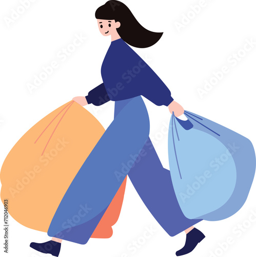 woman taking out trash in flat style isolated on background