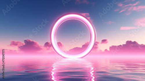 abstract background with pink cloud levitates inside glowing square neon frame 3d render