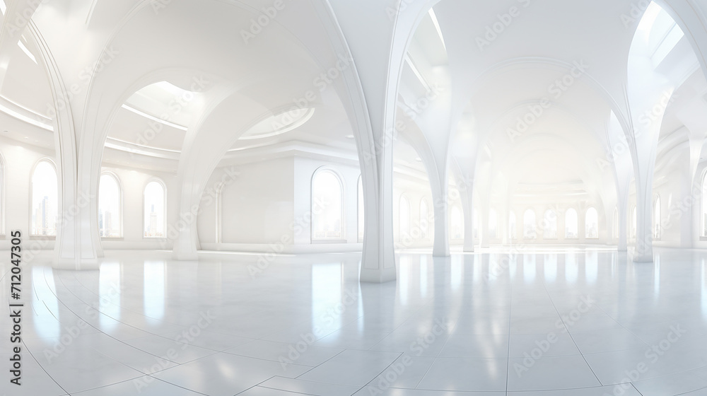 360 spherical panorama view of futuristic white hall
