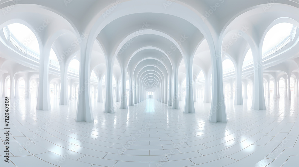 elegant 360 spherical panorama view of futuristic white hall