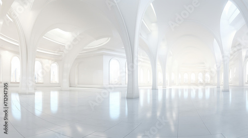 360 spherical panorama view of futuristic white hall photo
