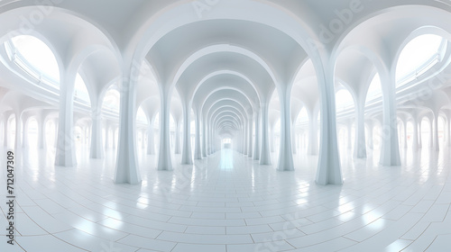 elegant 360 spherical panorama view of futuristic white hall photo