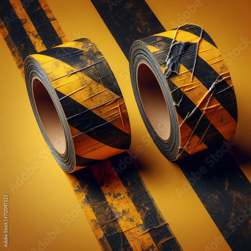 Two rolls of distressed yellow and black barricade tape photo