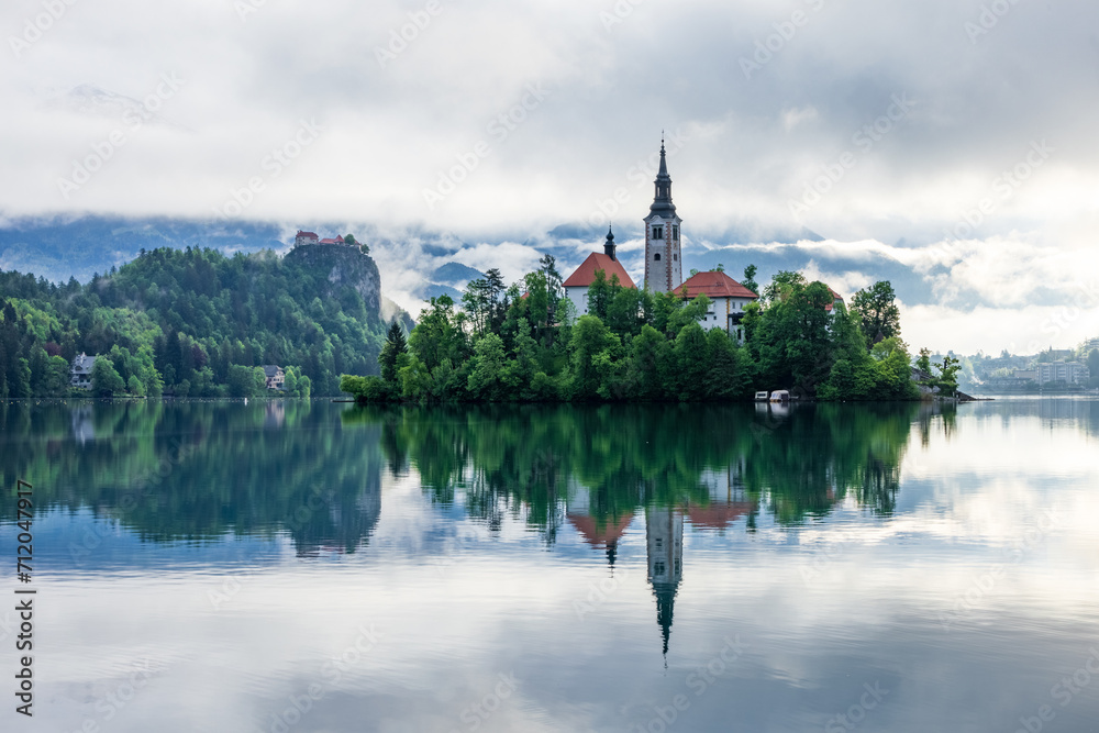 Lake Bled Slovenia with the small island in the middle of the lake and the old church. Lake Bled Slovenia with the small island in the middle of the lake and the old church.