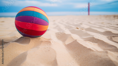 colorful volleyball ball and red line on top of the sand
