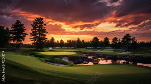 the sun sets over a new hampshire golf course